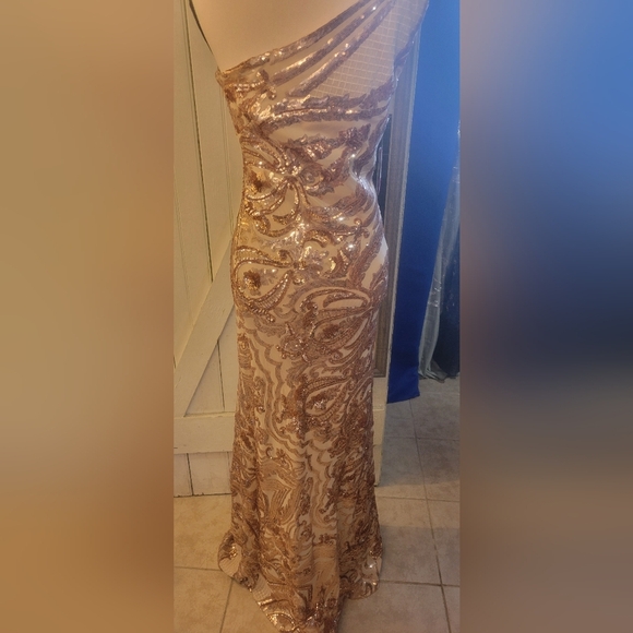 Elegant Sequin One-Shoulder Dress in Rose Gold - Picture 4 of 4